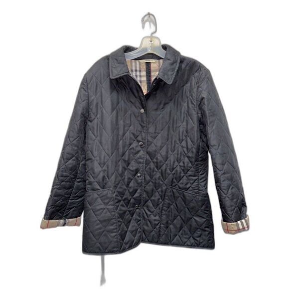 Burberry London Quilted Jacket Coat Nova Check Diamond Women M Snaps Pockets - Picture 2 of 11